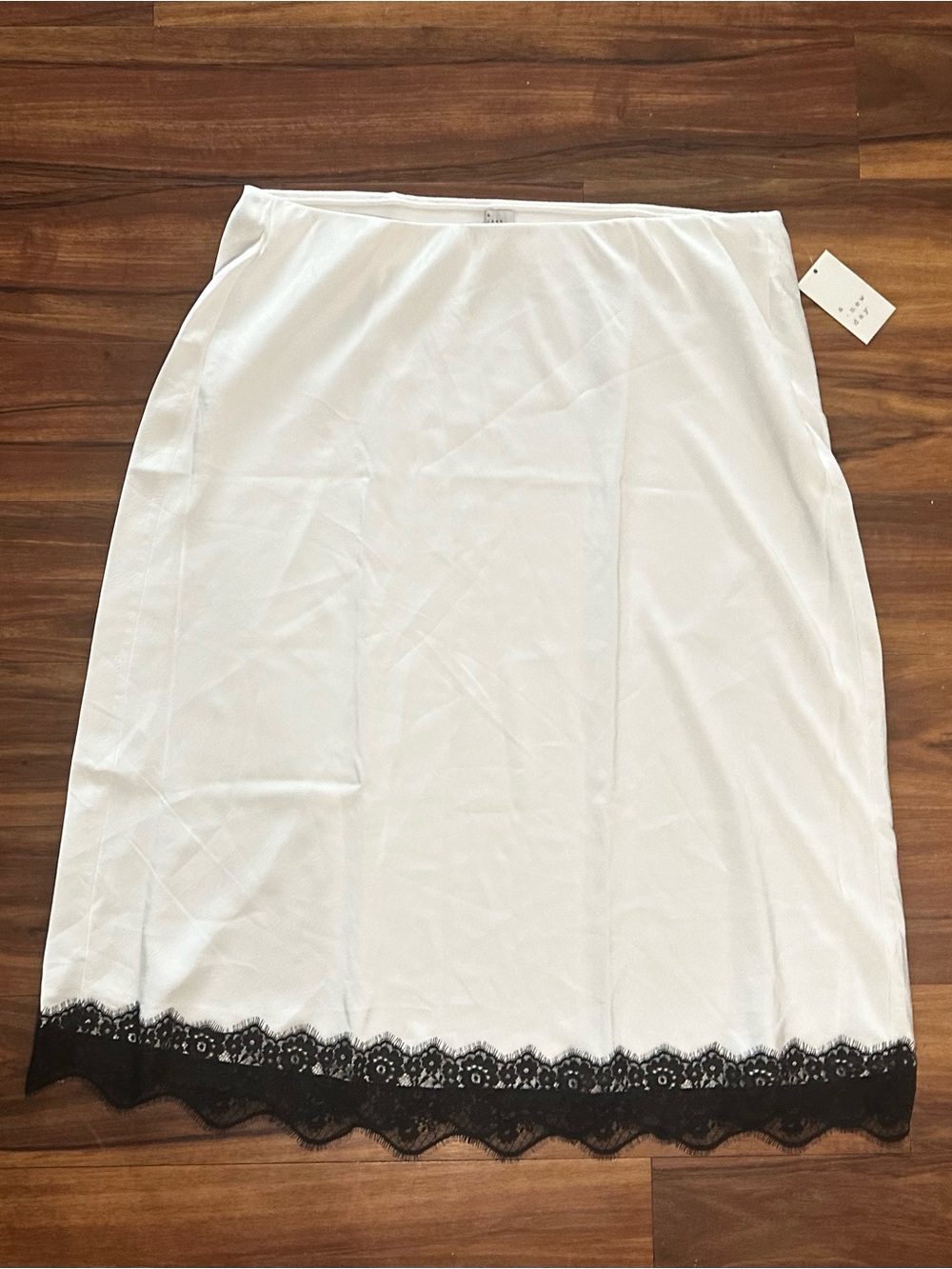 a new day White Midi Slip Skirt with Black Lace Hem